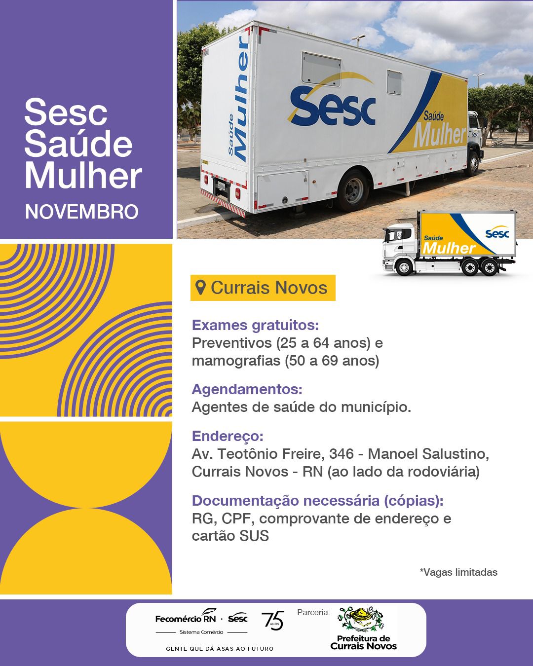 Unidade Móvel do Sesc Saúde Mulher Chega a Currais Novos em Novembro