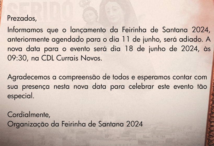 Lançamento da Feirinha de Sant’ana é adiado para 18 de junho